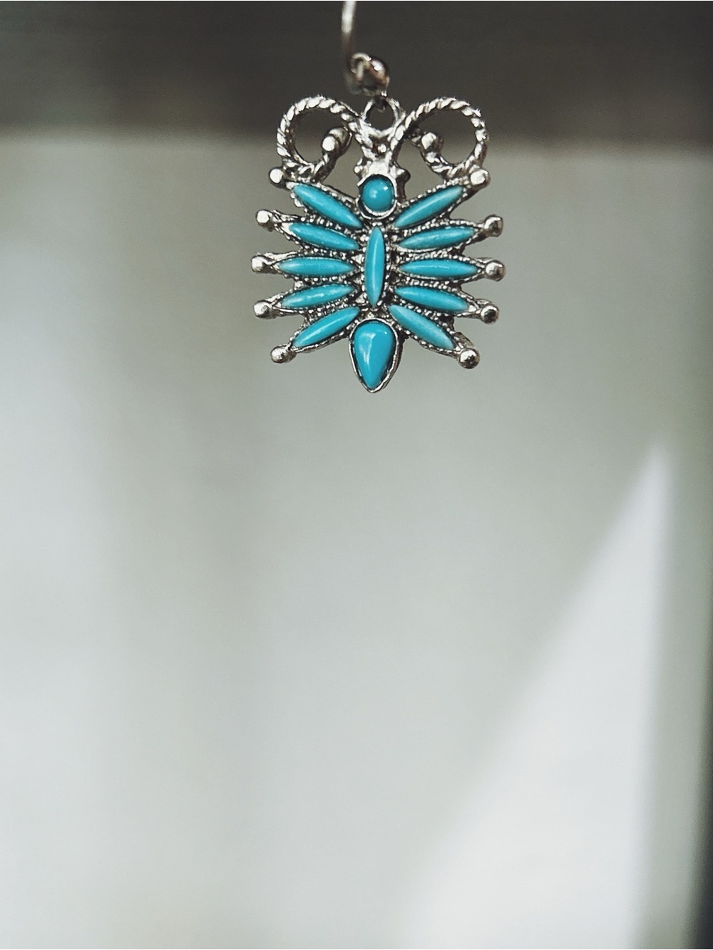 Turquoise Silver Floral Drop Earring - Women Jewelry